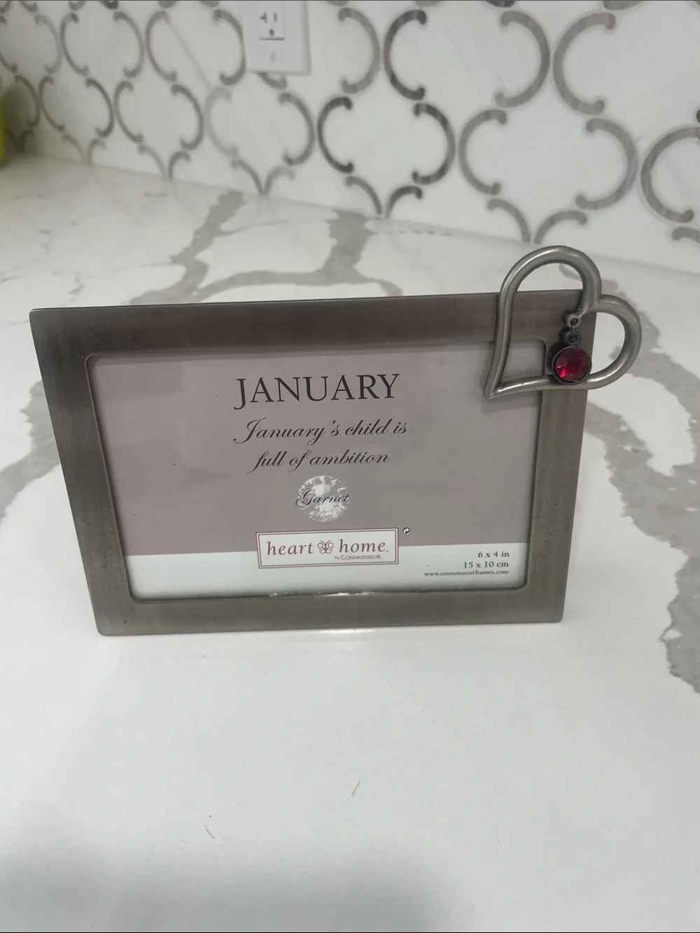 Heart & Home Silver Picture Frame with Red Accent Gem